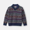 Boys Bear Fair Isle Sweater - Navy Blue