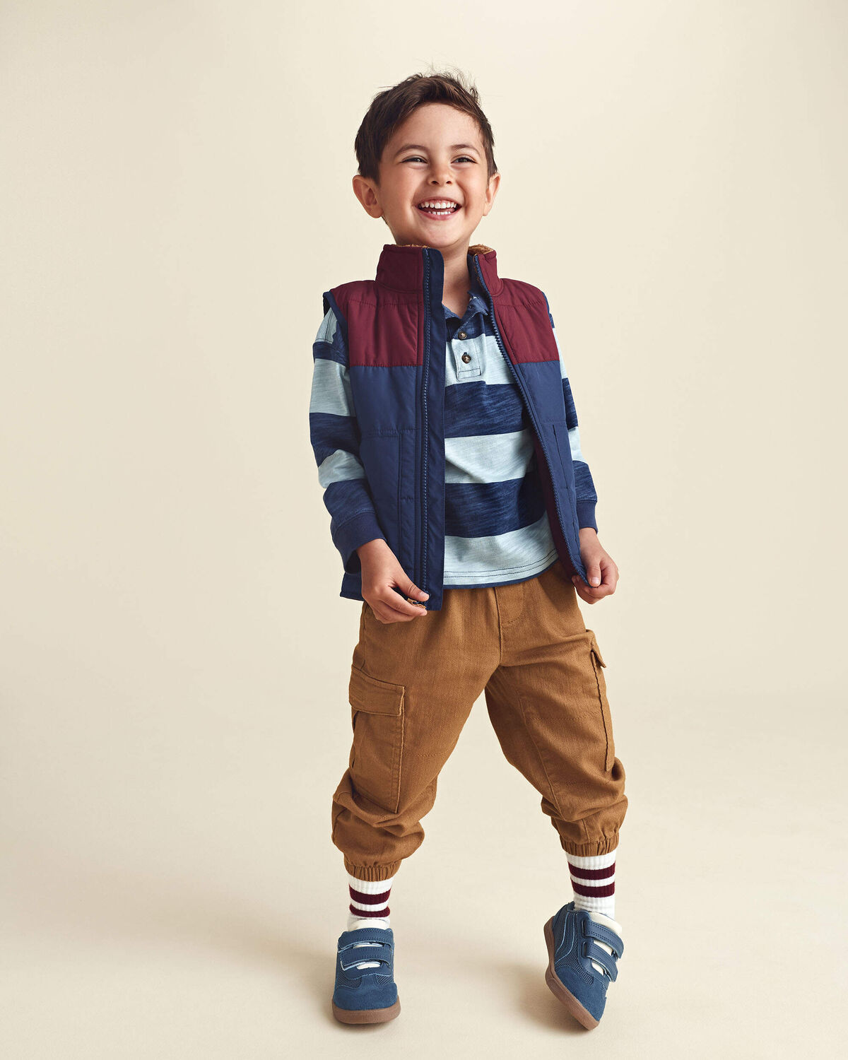 Toddler Boy Color Block Teddy Fleece Vest - Navy Blue/Burgundy