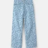 Girls Floral Twill Straight Pants - Blue