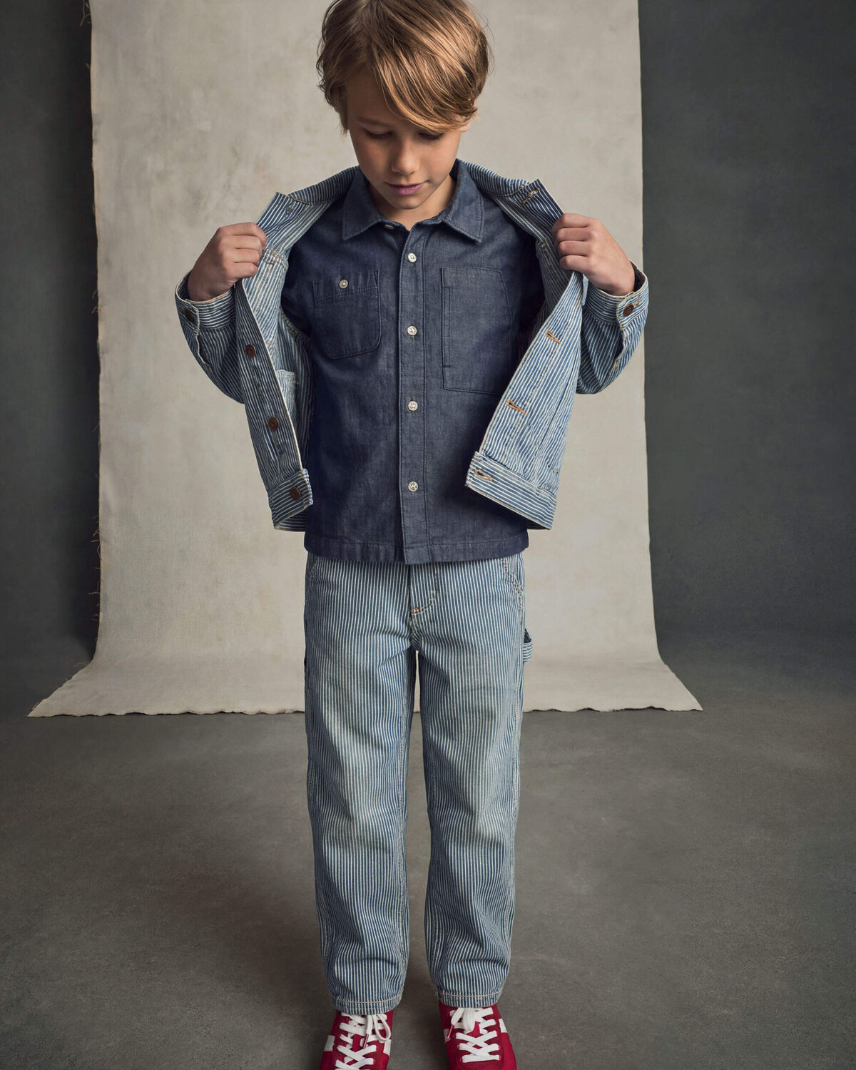 Boys Hickory Stripe Denim Baggy Jeans - Light Wash 2 Boys Hickory Stripe Denim Baggy Jeans - Light Wash