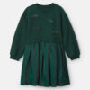 Girls Bow Layered Fleece Dress - Green