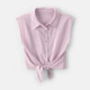 Girls Cropped Tie-Front Top - Purple