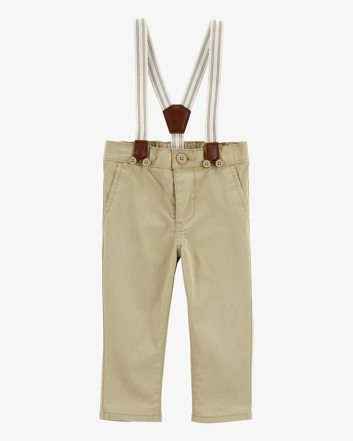 Baby Boy Twill Suspender Pants - Khaki