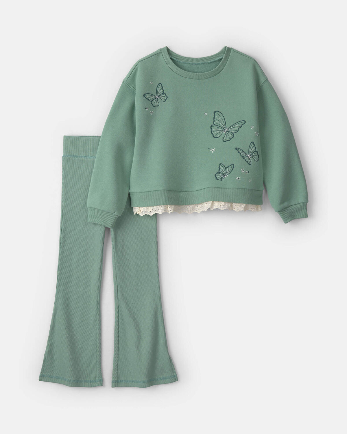 Girls 2-Piece Butterfly Fleece Long-Sleeve Top & Pant Set - Green 1 Girls 2-Piece Butterfly Fleece Long-Sleeve Top & Pant Set - Green