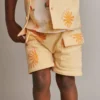 Toddler Boy French Terry Cargo Shorts in Sunny Life Print - Yellow