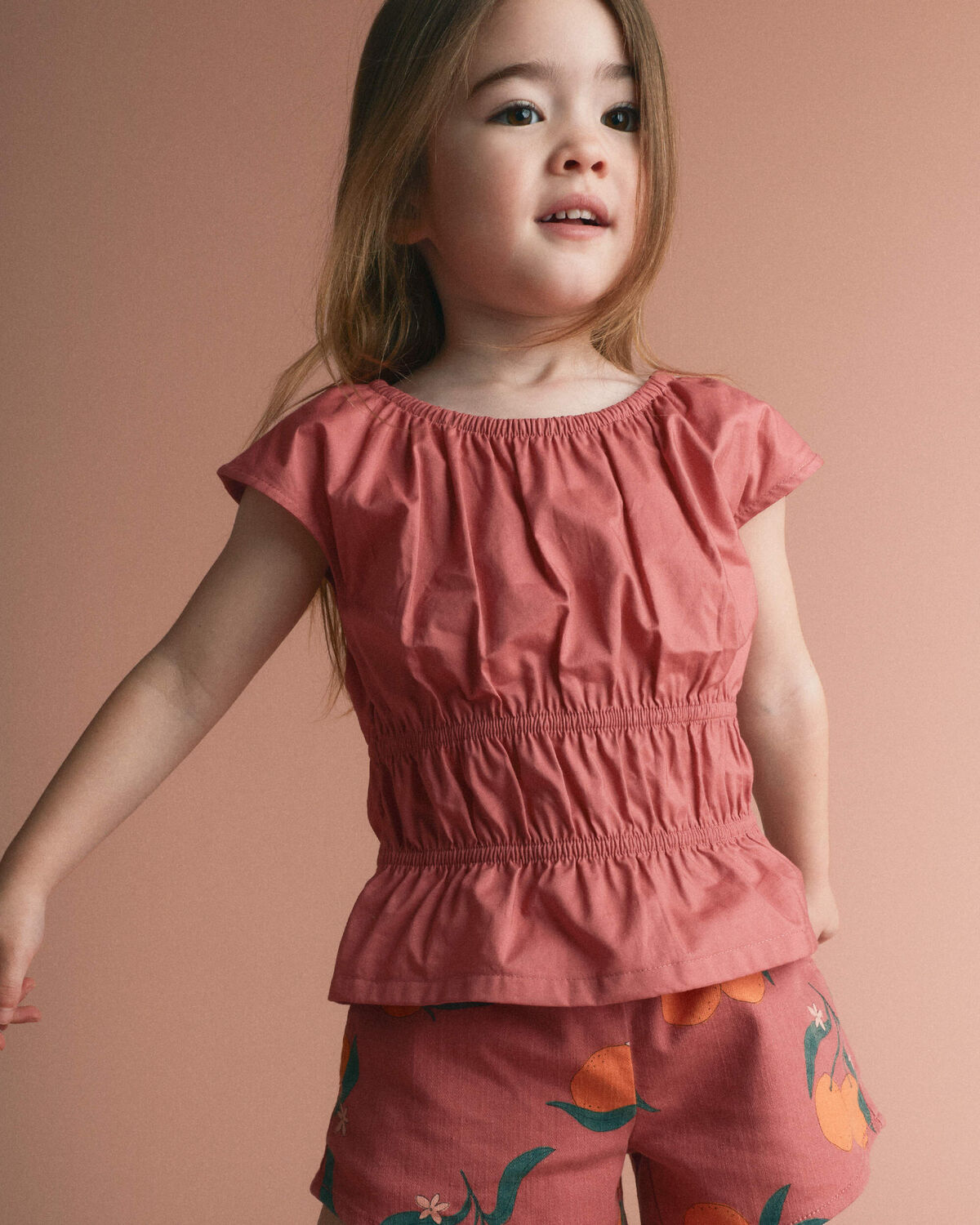 Toddler Girl Elastic Waist Peplum Top - Rose 1 Toddler Girl Elastic Waist Peplum Top - Rose