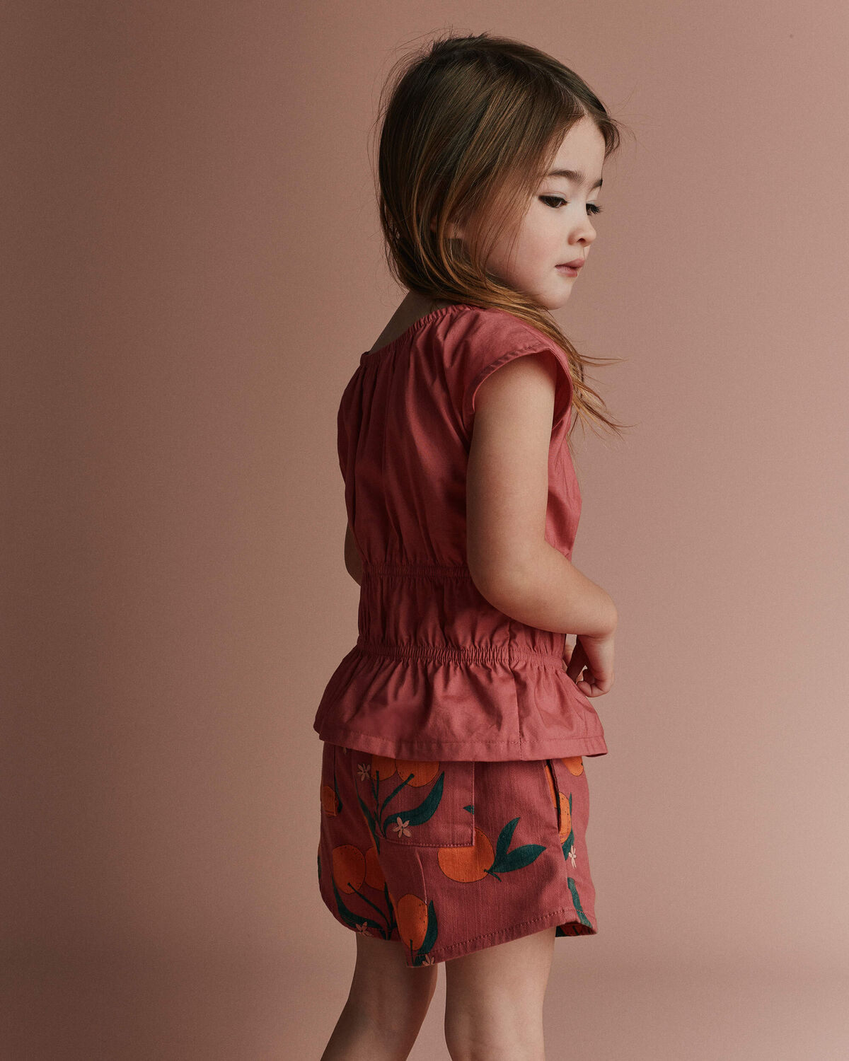 Toddler Girl Elastic Waist Peplum Top - Rose 4 Toddler Girl Elastic Waist Peplum Top - Rose