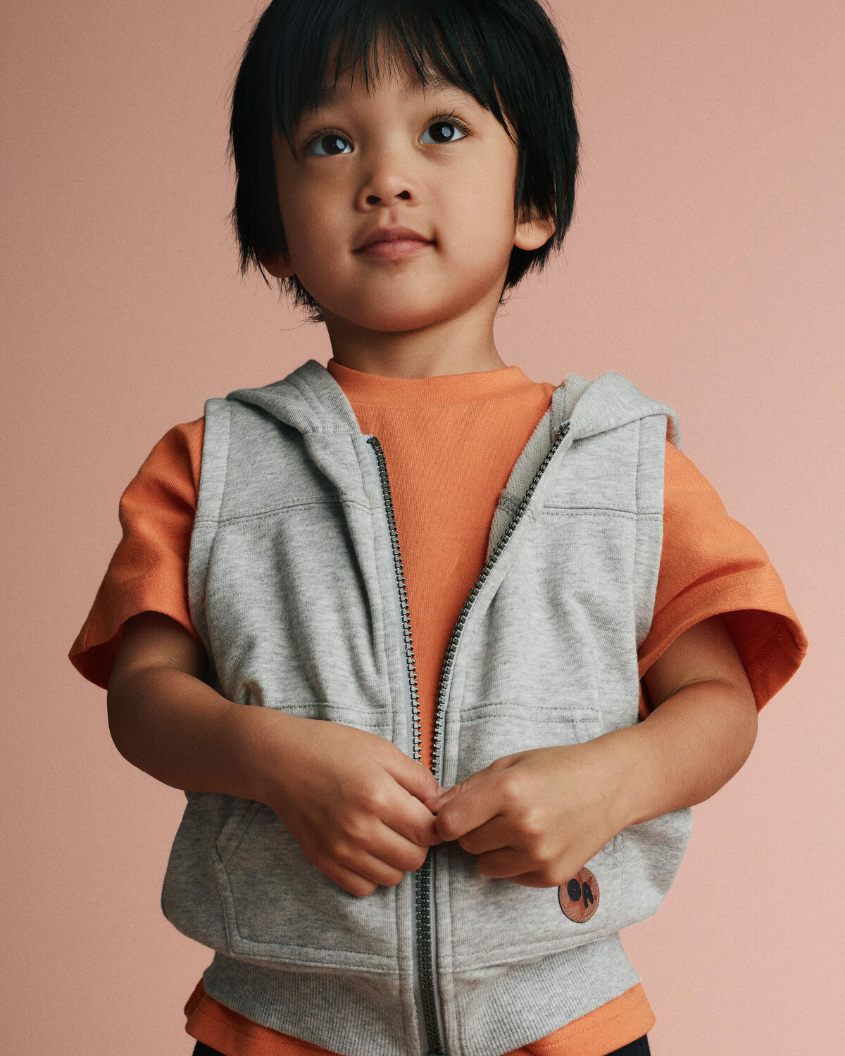 Toddler Boy French Terry Hooded Vest with Pocket - Heather Grey 1 Toddler Boy French Terry Hooded Vest with Pocket - Heather Grey