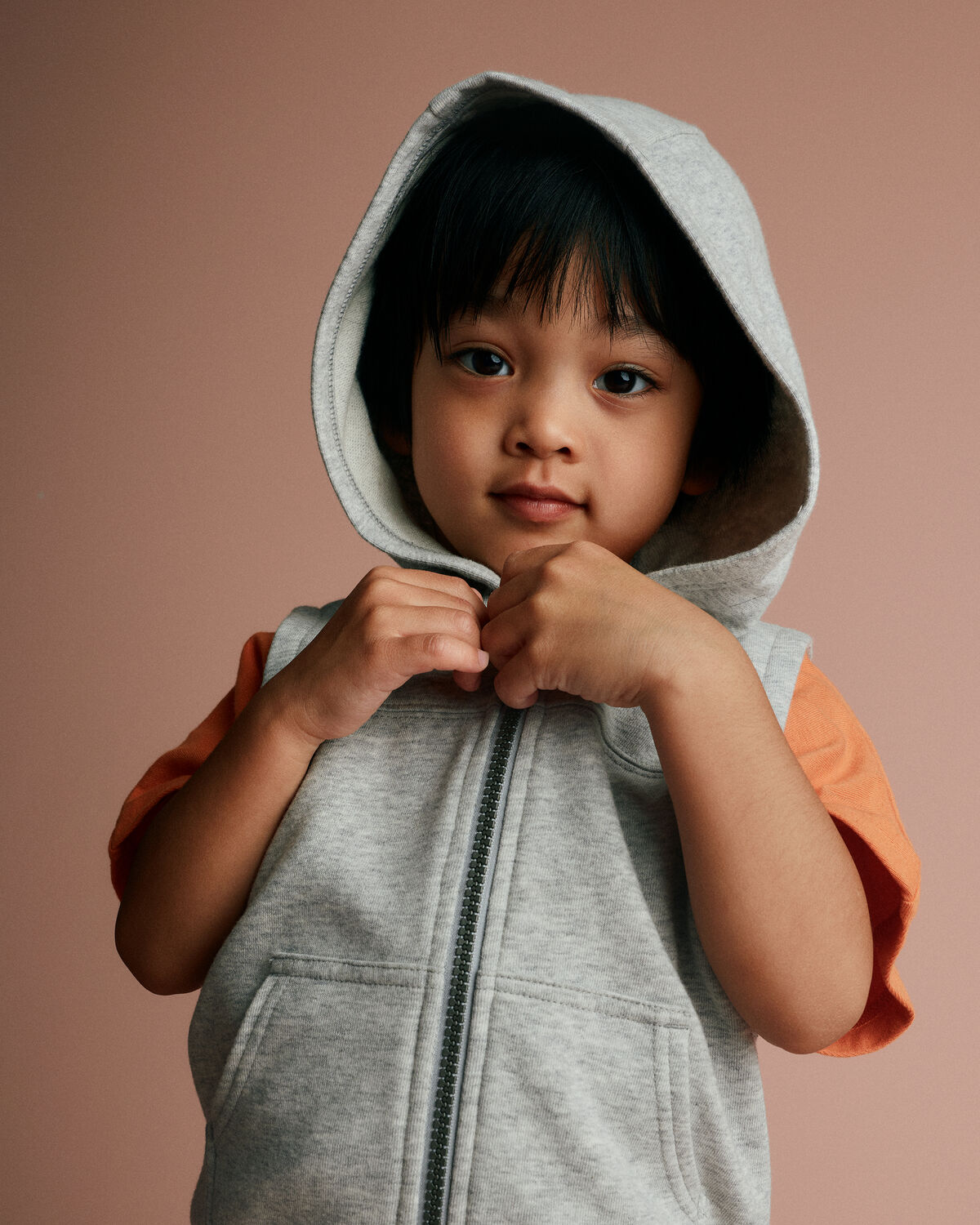 Toddler Boy French Terry Hooded Vest with Pocket - Heather Grey 3 Toddler Boy French Terry Hooded Vest with Pocket - Heather Grey