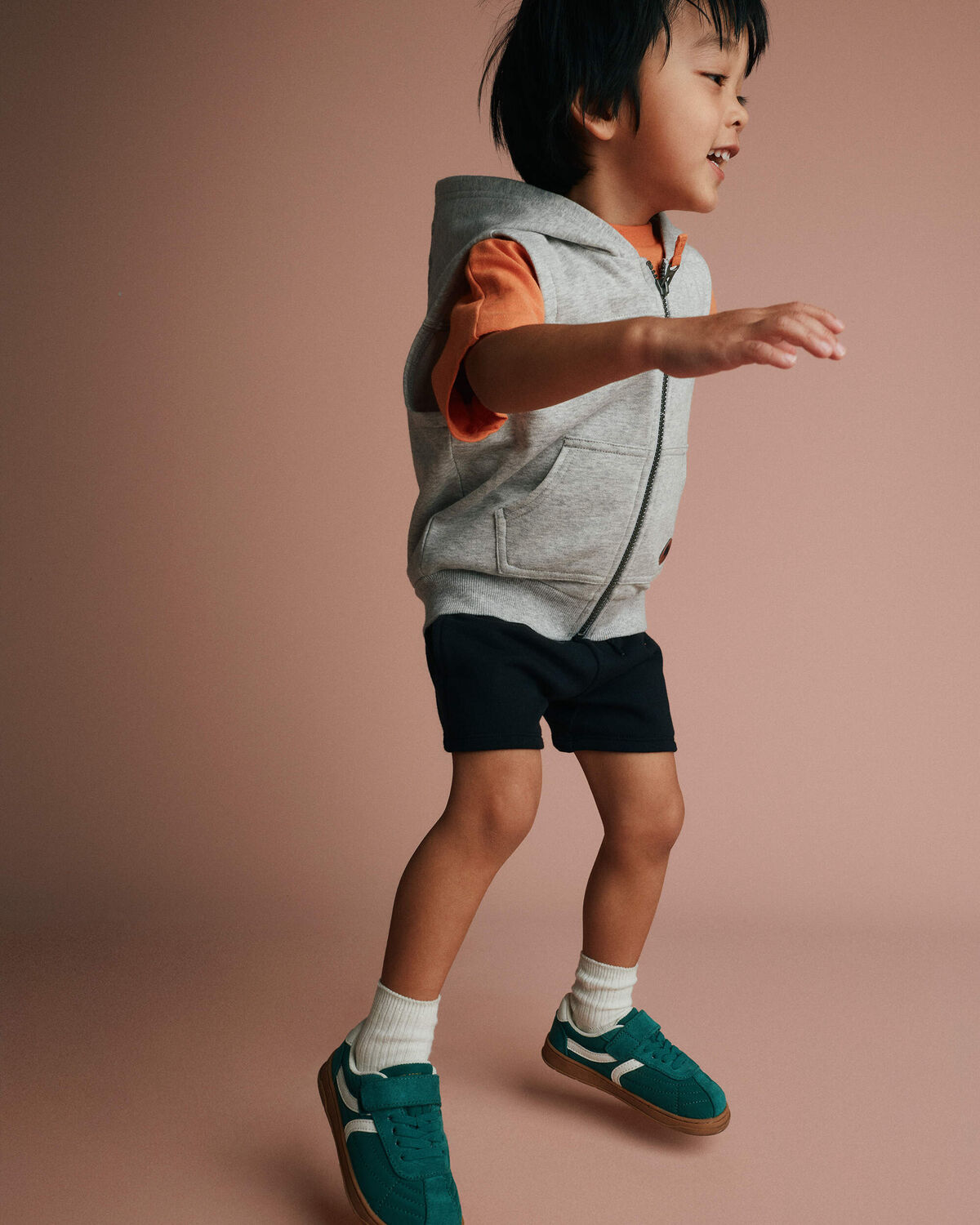 Toddler Boy French Terry Hooded Vest with Pocket - Heather Grey 4 Toddler Boy French Terry Hooded Vest with Pocket - Heather Grey