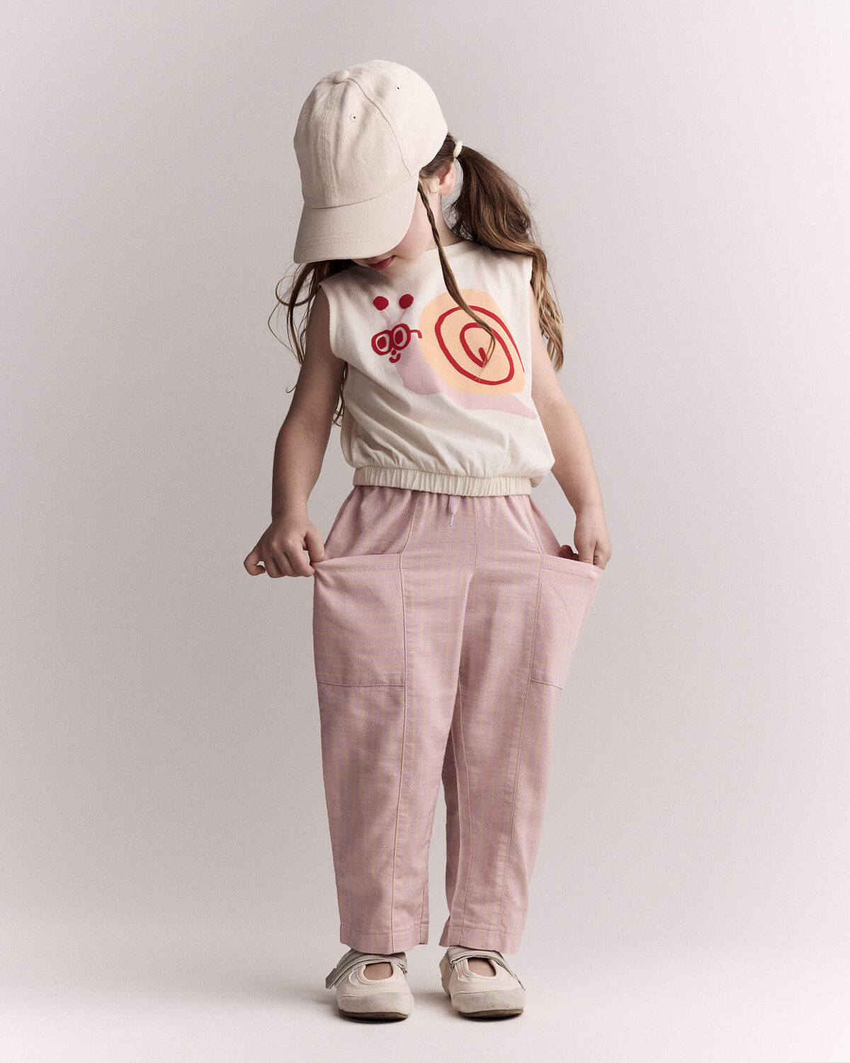 Toddler Girl Pocket Pant in Stripes - Light Pink 1 Toddler Girl Pocket Pant in Stripes - Light Pink