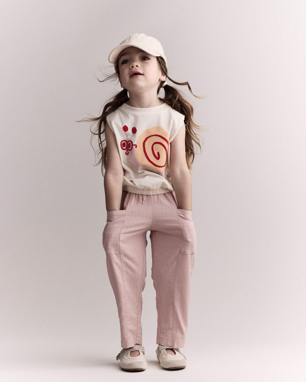 Toddler Girl Pocket Pant in Stripes - Light Pink 4 Toddler Girl Pocket Pant in Stripes - Light Pink