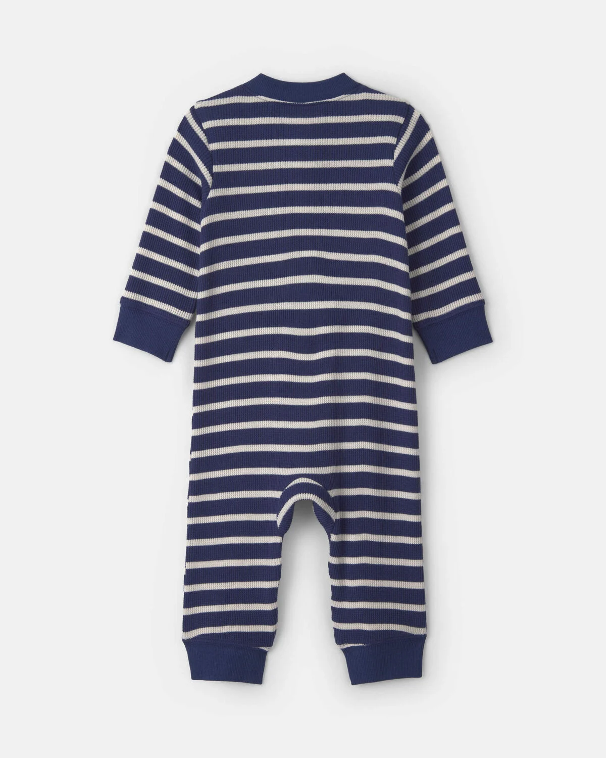 Baby Boy Striped Thermal Long-Sleeve Jumpsuit - Navy Blue