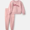 Girls 2-Piece 'Love' Fleece Pullover & Pant Set - Pink 7 Girls 2-Piece 'Love' Fleece Pullover & Pant Set - Pink