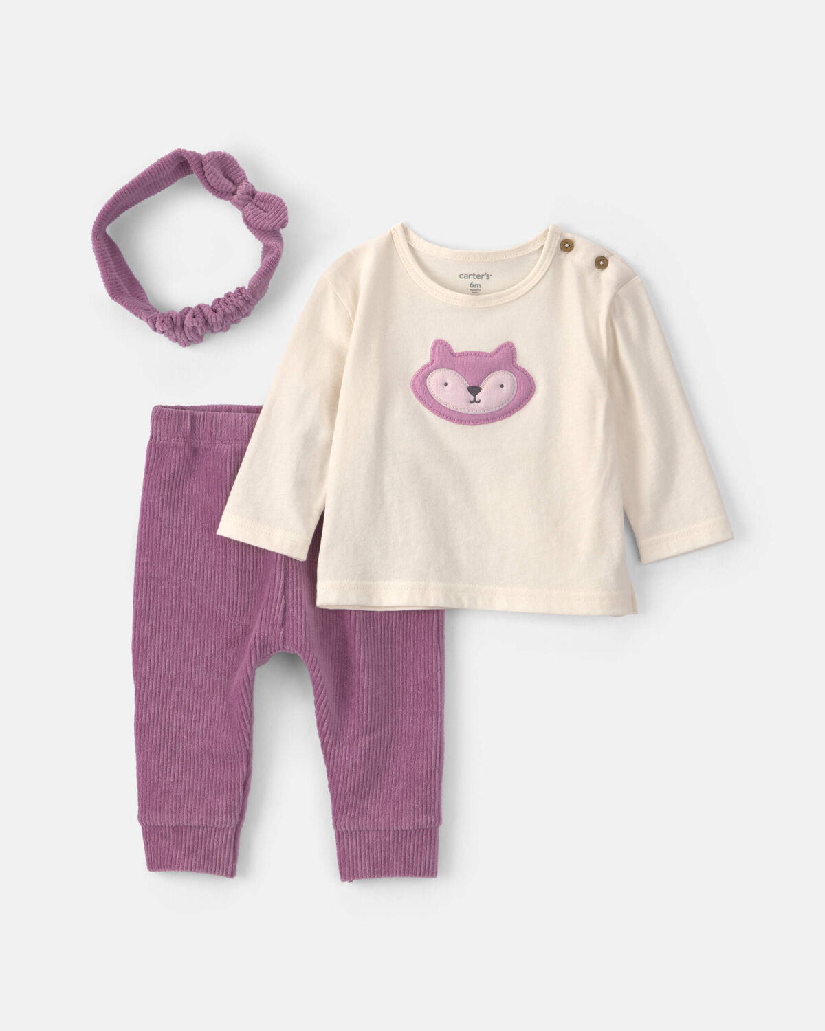 Baby Girl 3-Piece Fox Long-Sleeve Top & Pant Set - Purple/Cream 1 Baby Girl 3-Piece Fox Long-Sleeve Top & Pant Set - Purple/Cream