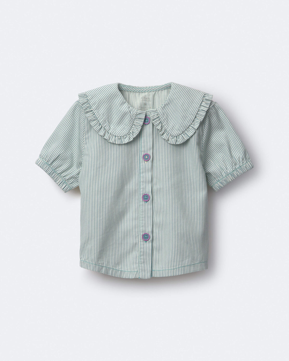 Toddler Girl Peter Pan Collar Top in Stripes - Teal 2 Toddler Girl Peter Pan Collar Top in Stripes - Teal
