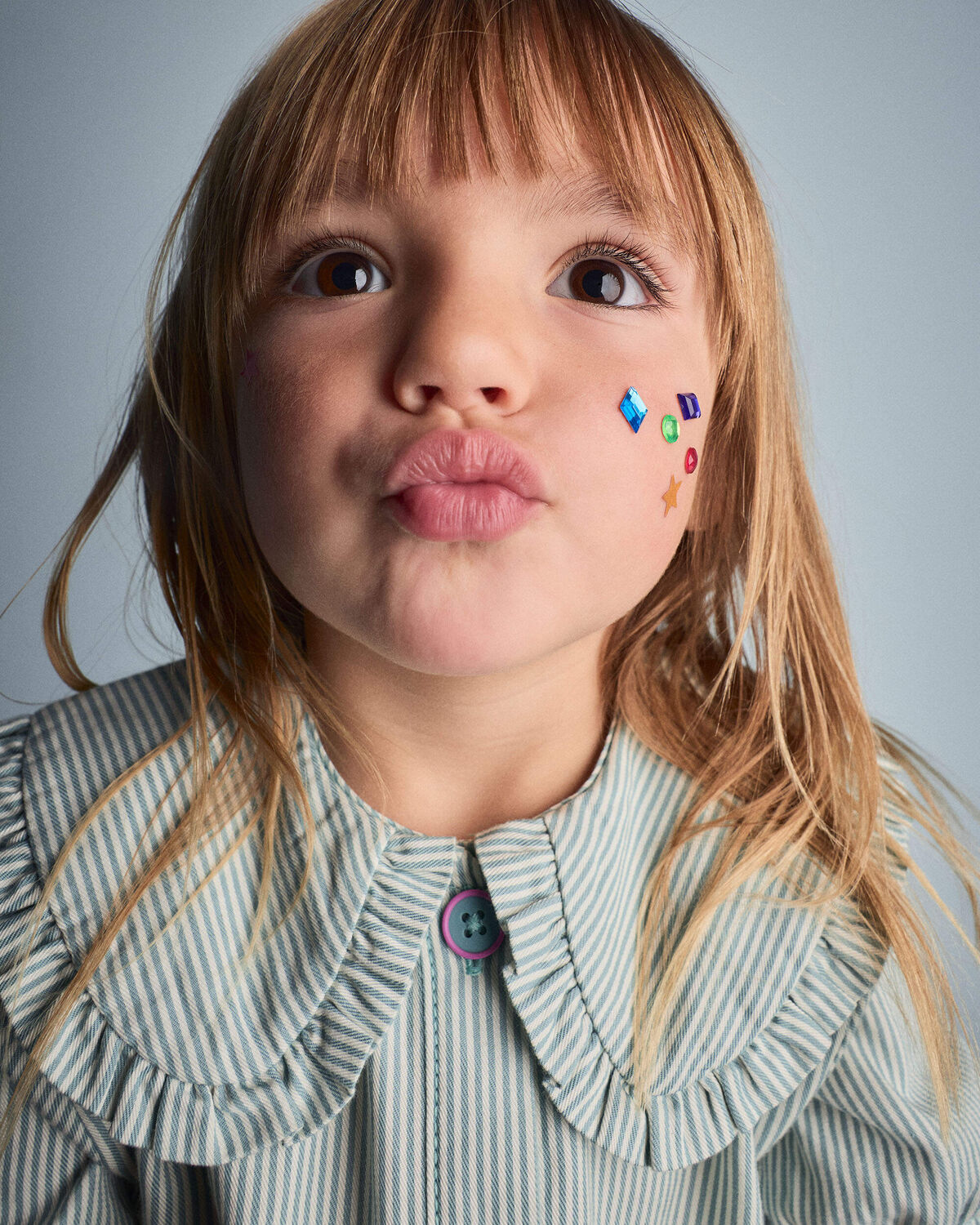 Toddler Girl Peter Pan Collar Top in Stripes - Teal 3 Toddler Girl Peter Pan Collar Top in Stripes - Teal