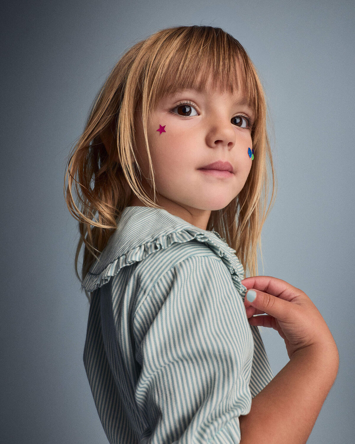 Toddler Girl Peter Pan Collar Top in Stripes - Teal 4 Toddler Girl Peter Pan Collar Top in Stripes - Teal