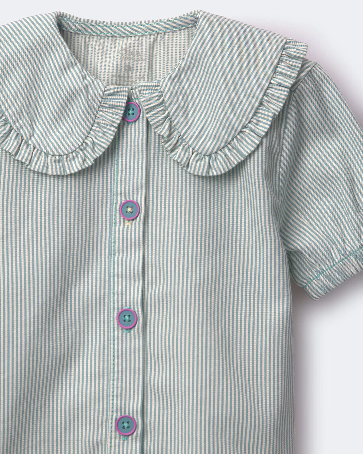 Toddler Girl Peter Pan Collar Top in Stripes - Teal 6 Toddler Girl Peter Pan Collar Top in Stripes - Teal