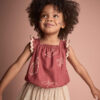 Toddler Girl Ruffle Peplum Top in Snack Print - Red