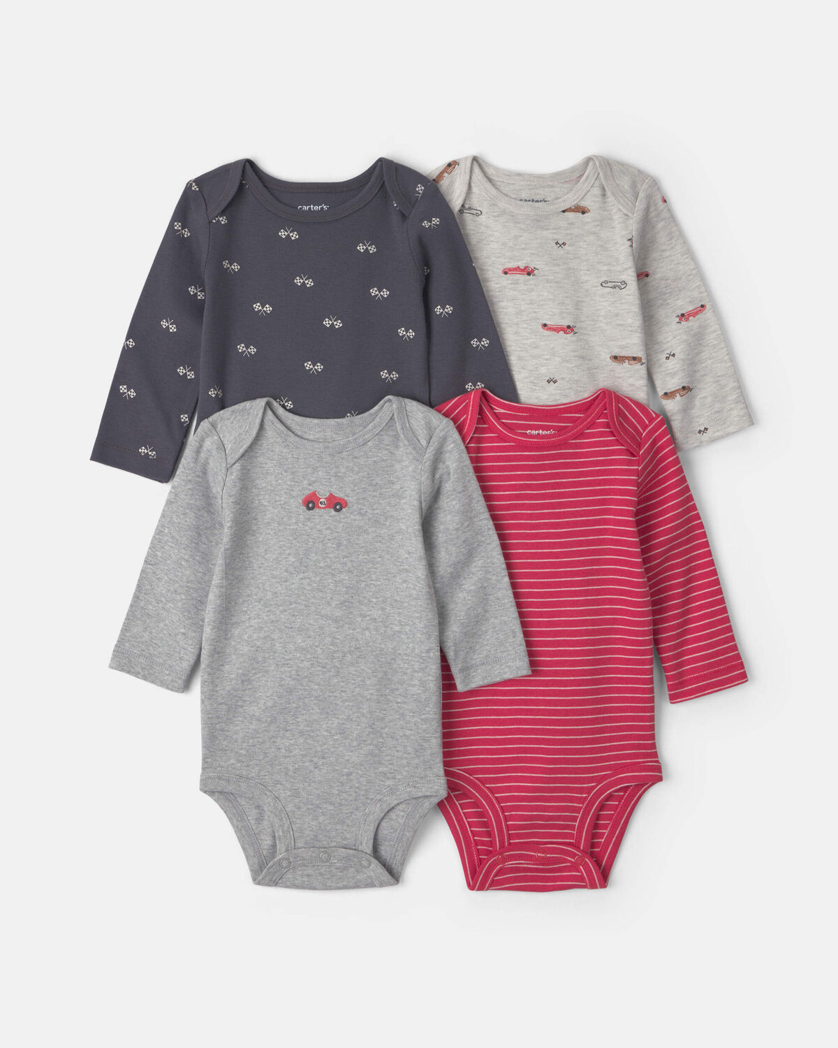 Baby Boy 4-Pack Race Car Long-Sleeve Bodysuits 1 Baby Boy 4-Pack Race Car Long-Sleeve Bodysuits