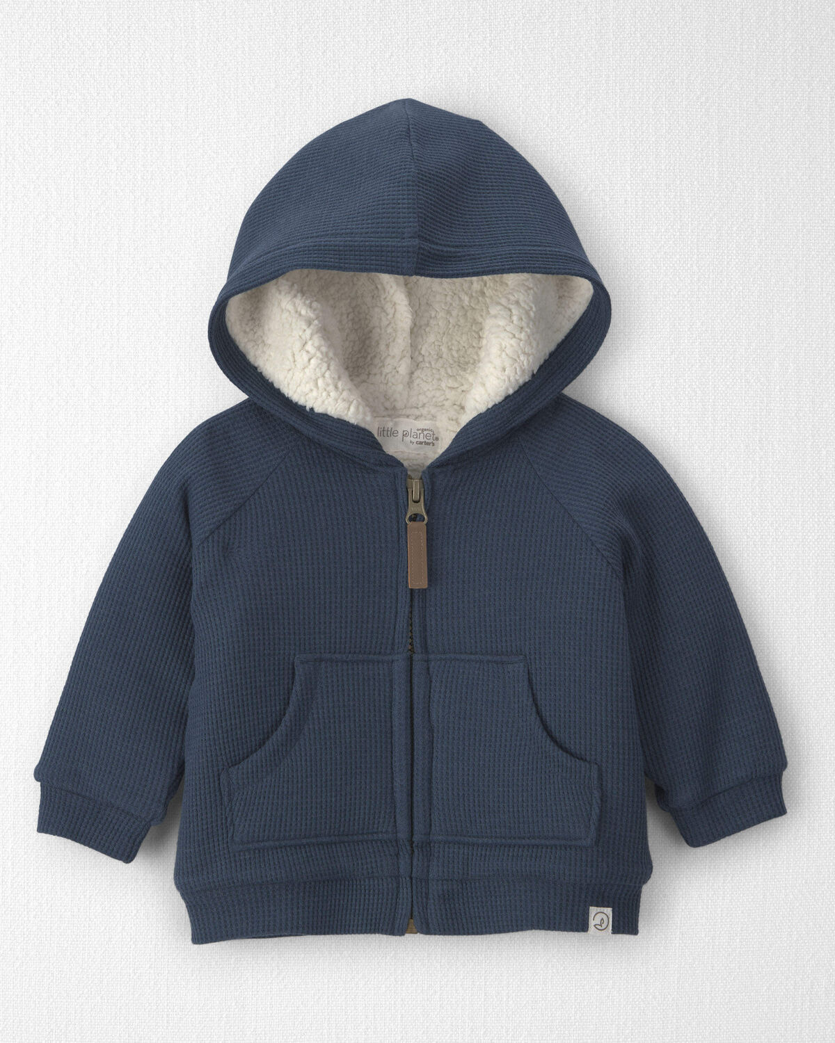 Baby Boy Recycled Teddy Fleece Waffle Knit Hooded Jacket Made with Organic Cotton