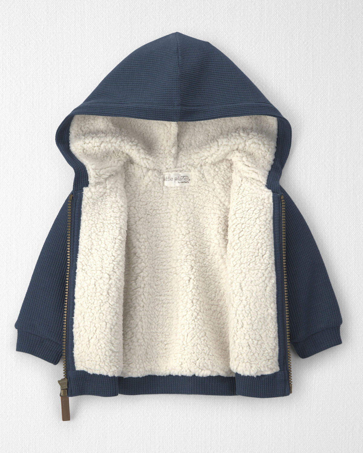 Baby Boy Recycled Teddy Fleece Waffle Knit Hooded Jacket Made with Organic Cotton