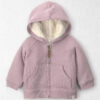 Baby Girl Recycled Teddy Fleece Waffle Knit Hooded Jacket Made with Organic Cotton