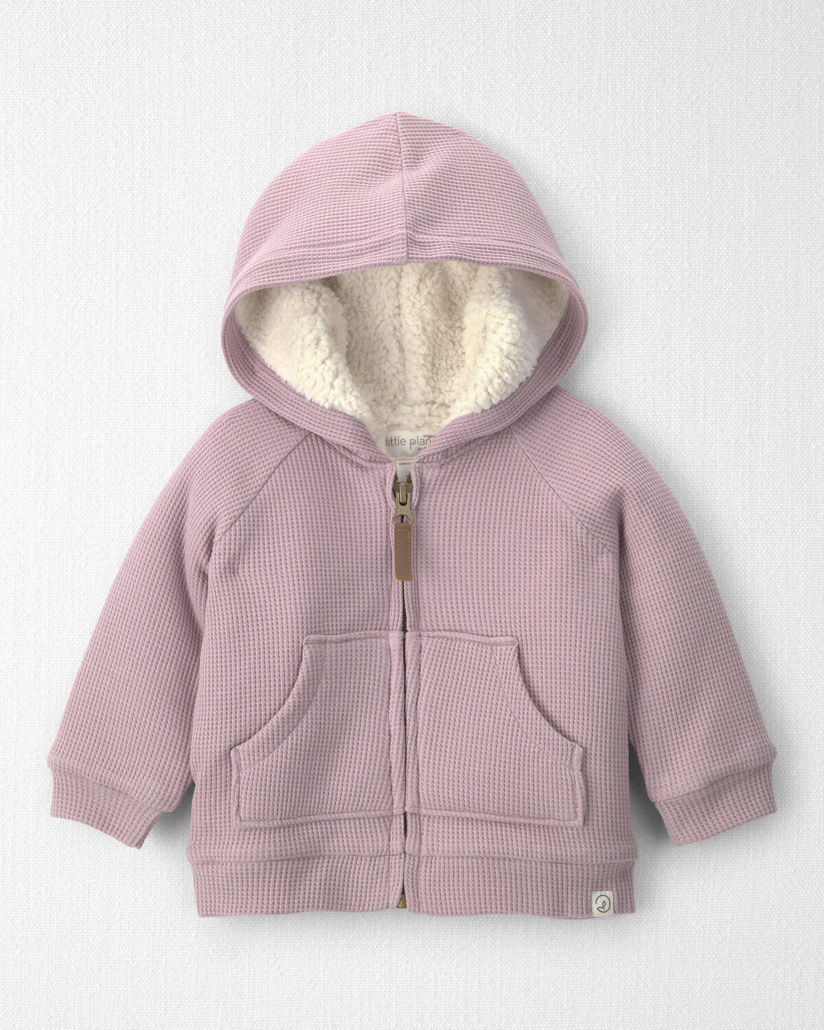 Baby Girl Recycled Teddy Fleece Waffle Knit Hooded Jacket Made with Organic Cotton 1 Baby Girl Recycled Teddy Fleece Waffle Knit Hooded Jacket Made with Organic Cotton