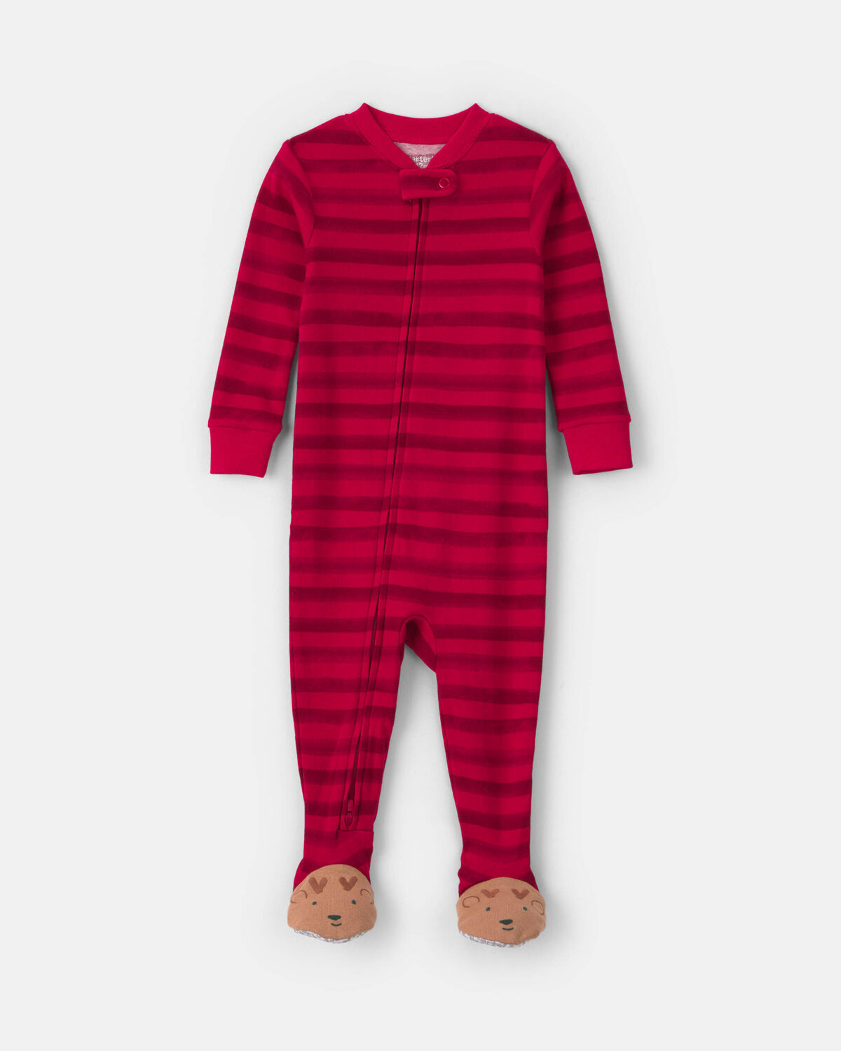 Toddler 1-Piece Striped Reindeer 100% Cotton Snug Fit Footed Pajama - Red