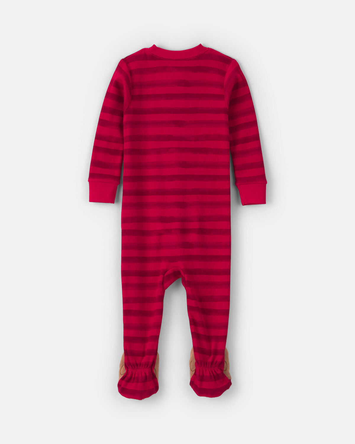 Toddler 1-Piece Striped Reindeer 100% Cotton Snug Fit Footed Pajama - Red