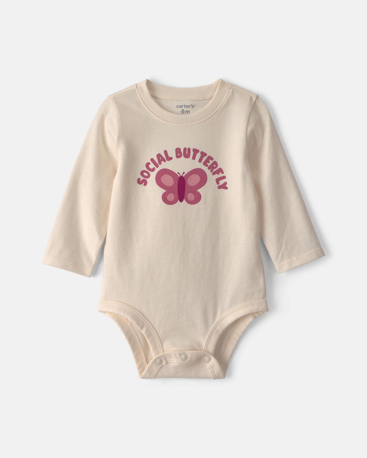 Baby Girl 'Social Butterfly' Long-Sleeve Graphic Bodysuit - Cream 1 Baby Girl 'Social Butterfly' Long-Sleeve Graphic Bodysuit - Cream