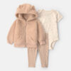 Baby Girl 3-Piece Paw Print Teddy Fleece Layering Set - Brown 4 Baby Girl 3-Piece Paw Print Teddy Fleece Layering Set - Brown