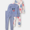 Toddler Girl 4-Piece Monster 100% Cotton Snug Fit Pajama Set - Blue/Cream