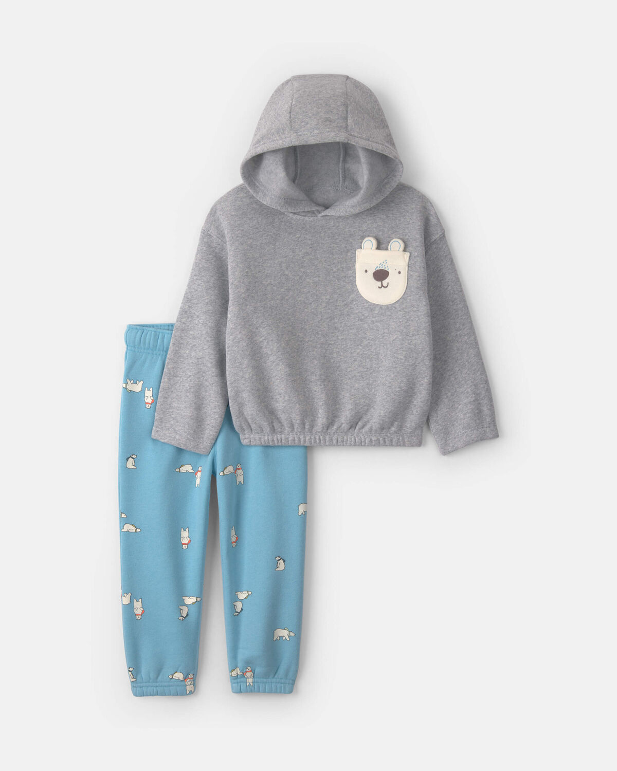 Baby Boy 2-Piece Polar Bear Fleece Hooded Top & Pant Set - Grey/Blue 1 Baby Boy 2-Piece Polar Bear Fleece Hooded Top & Pant Set - Grey/Blue