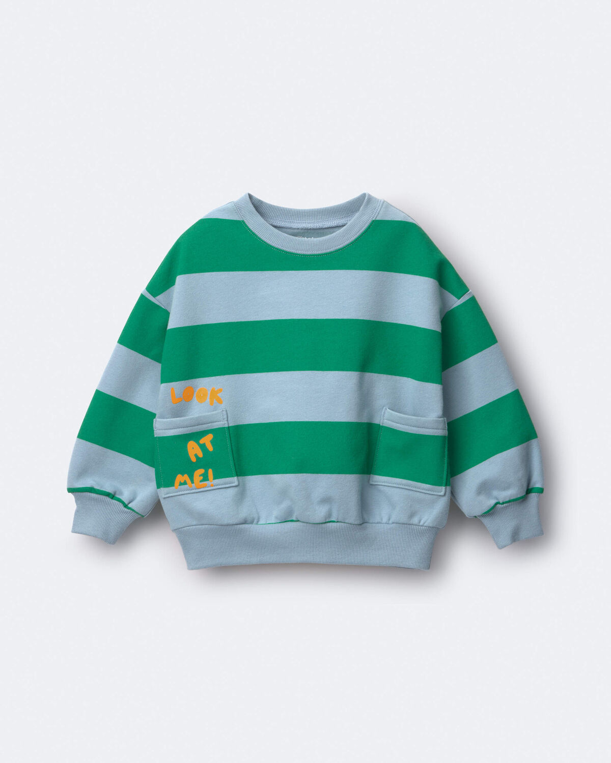 Toddler 'Look at Me!' Otter Sweatshirt™ with Pockets in Stripes - Green/Blue