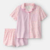 Girls Floral Stripe Short-Sleeve Loose Fit 2-Piece Pajama Set - Pink