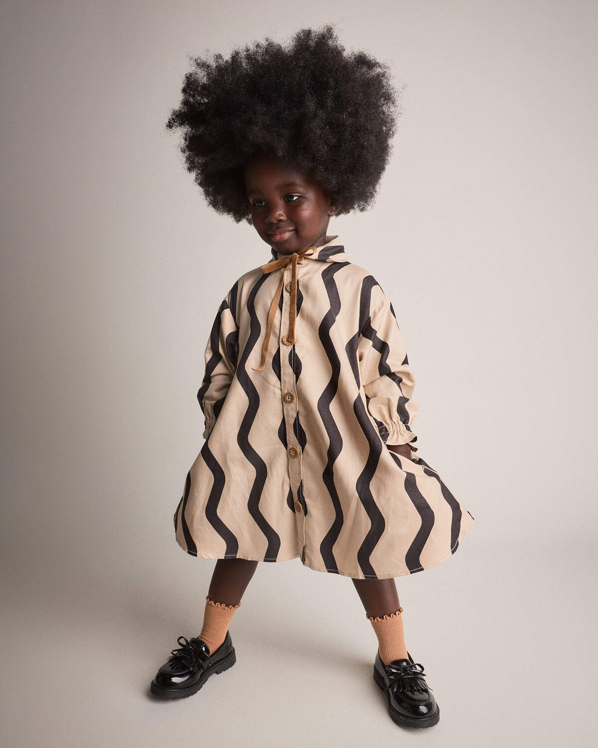 Toddler Girl Chevron Button-Down Dress - Khaki 3 Toddler Girl Chevron Button-Down Dress - Khaki