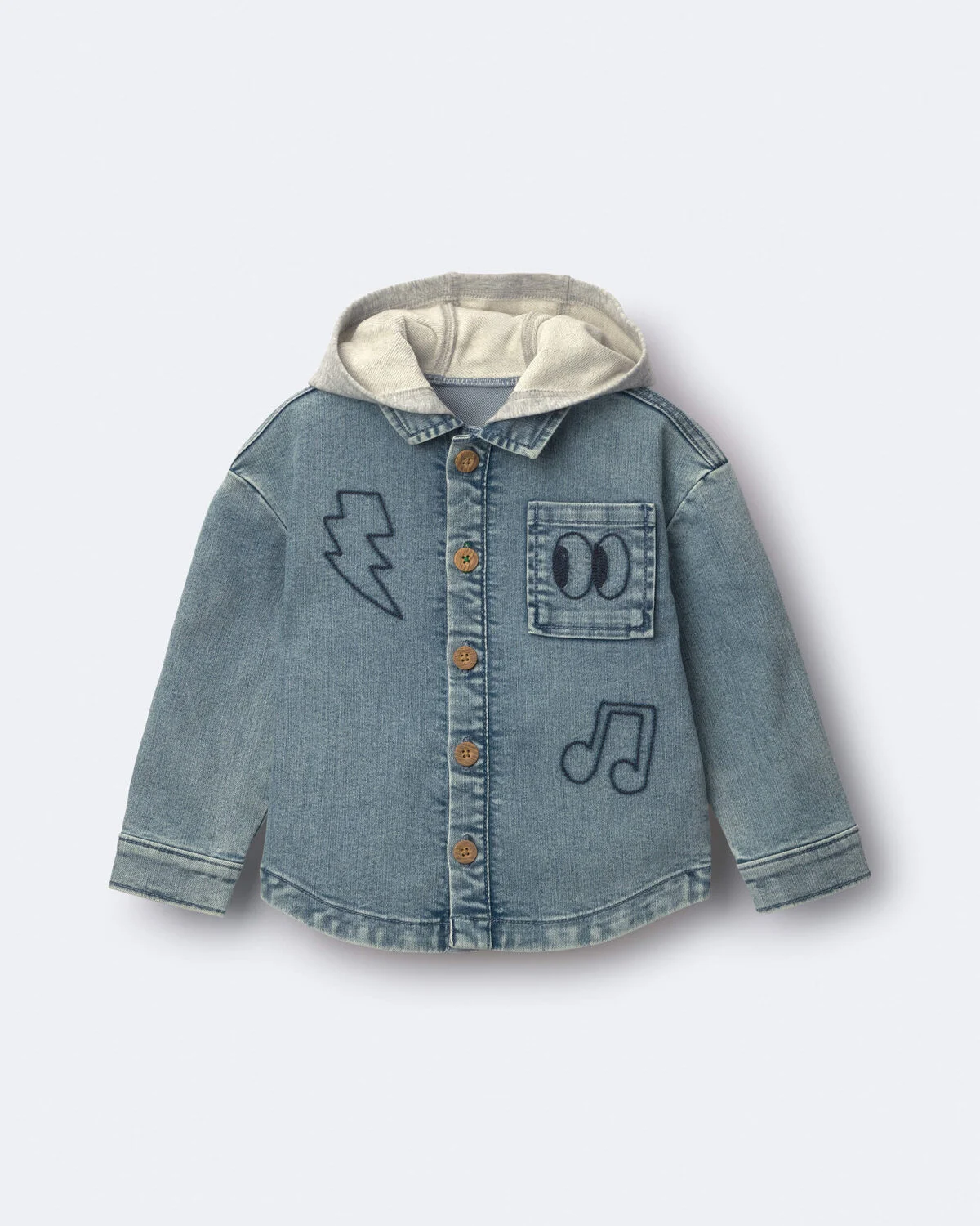 Toddler Denim Hooded Jacket in Avenue Wash - Blue/Heather Grey