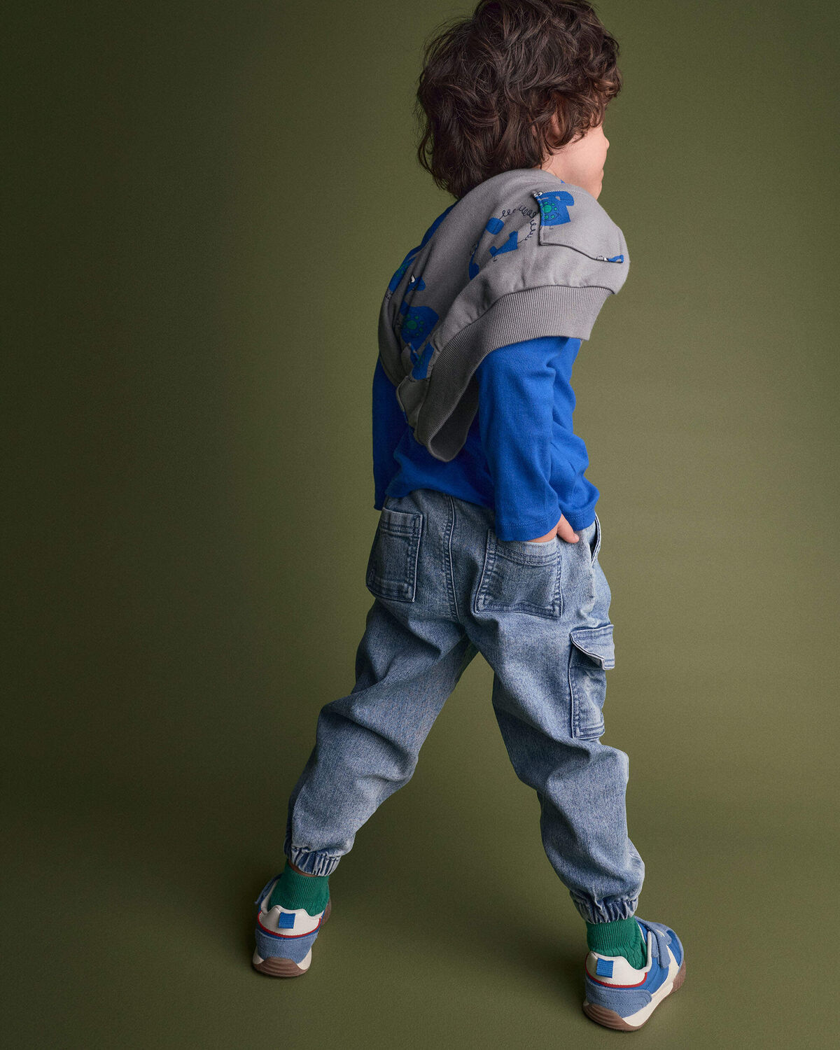Toddler Denim Cargo Joggers in Avenue Wash - Blue 5 Toddler Denim Cargo Joggers in Avenue Wash - Blue