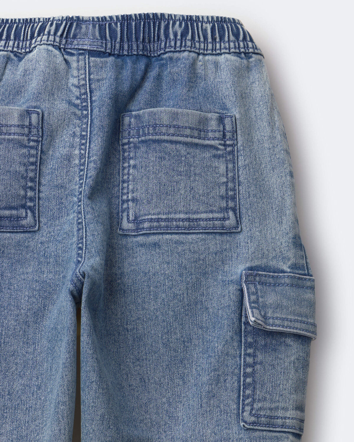 Toddler Denim Cargo Joggers in Avenue Wash - Blue 7 Toddler Denim Cargo Joggers in Avenue Wash - Blue