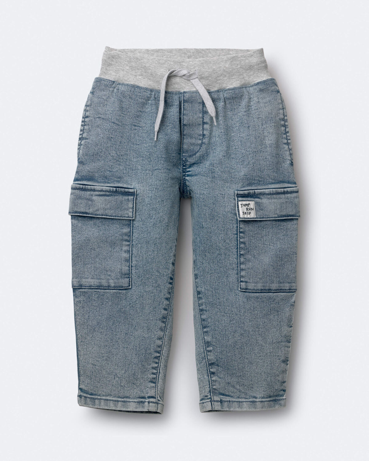 Toddler Boy Cargo Pant in Avenue Wash - Blue/Heather Grey