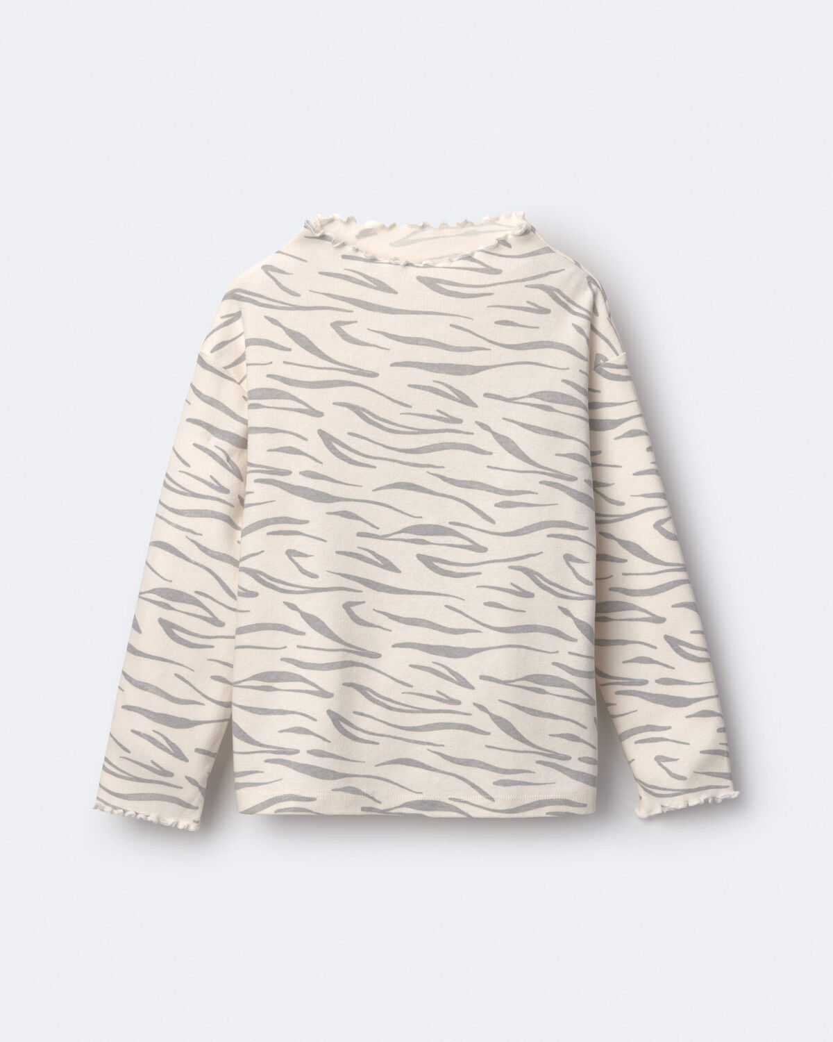 Toddler Girl Mock Neck Ruffle Long-Sleeve Top in Tiger Print - Cream 1 Toddler Girl Mock Neck Ruffle Long-Sleeve Top in Tiger Print - Cream