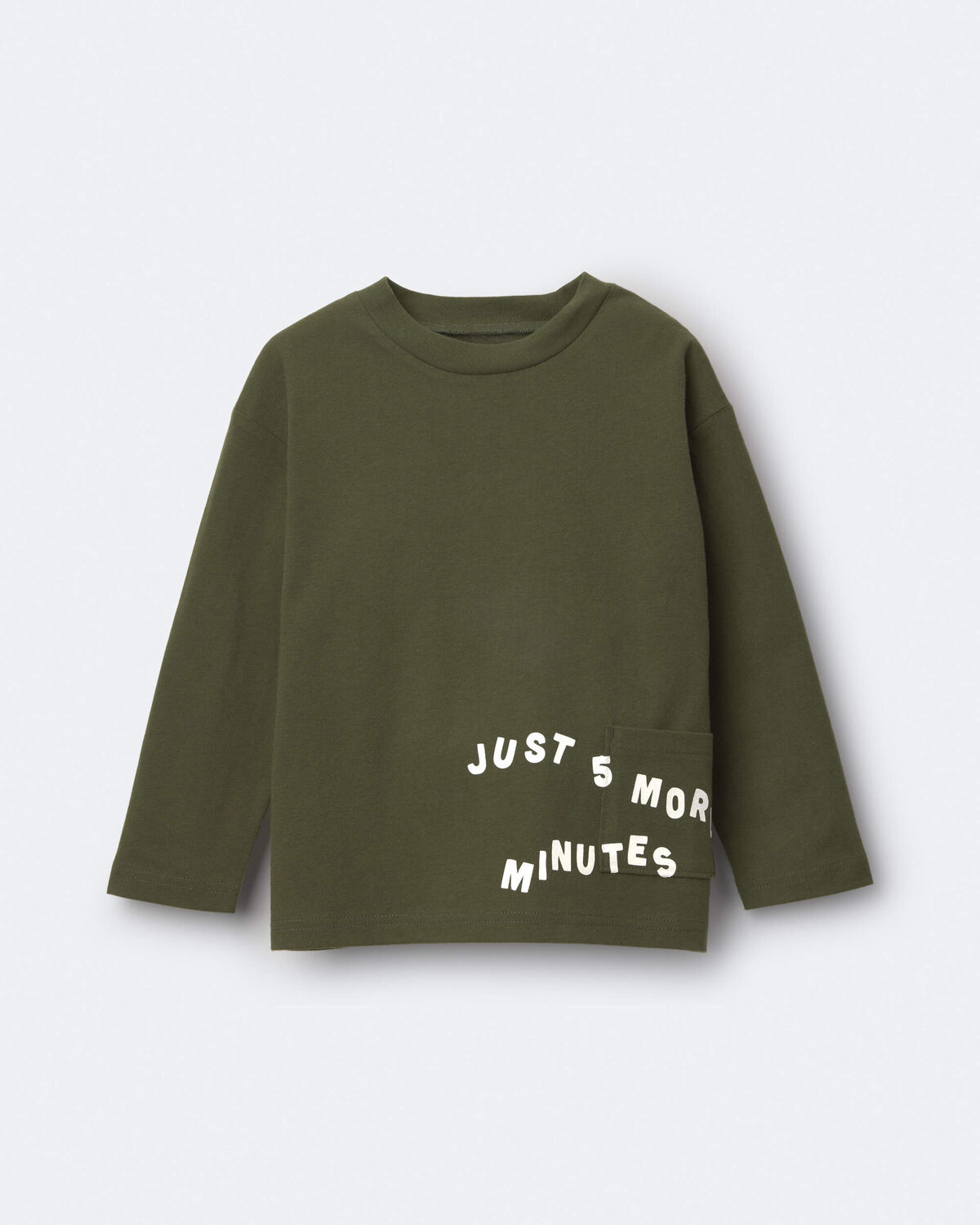 Toddler 'Just 5 More Minutes' Long-Sleeve Relaxed Graphic Tee - Olive