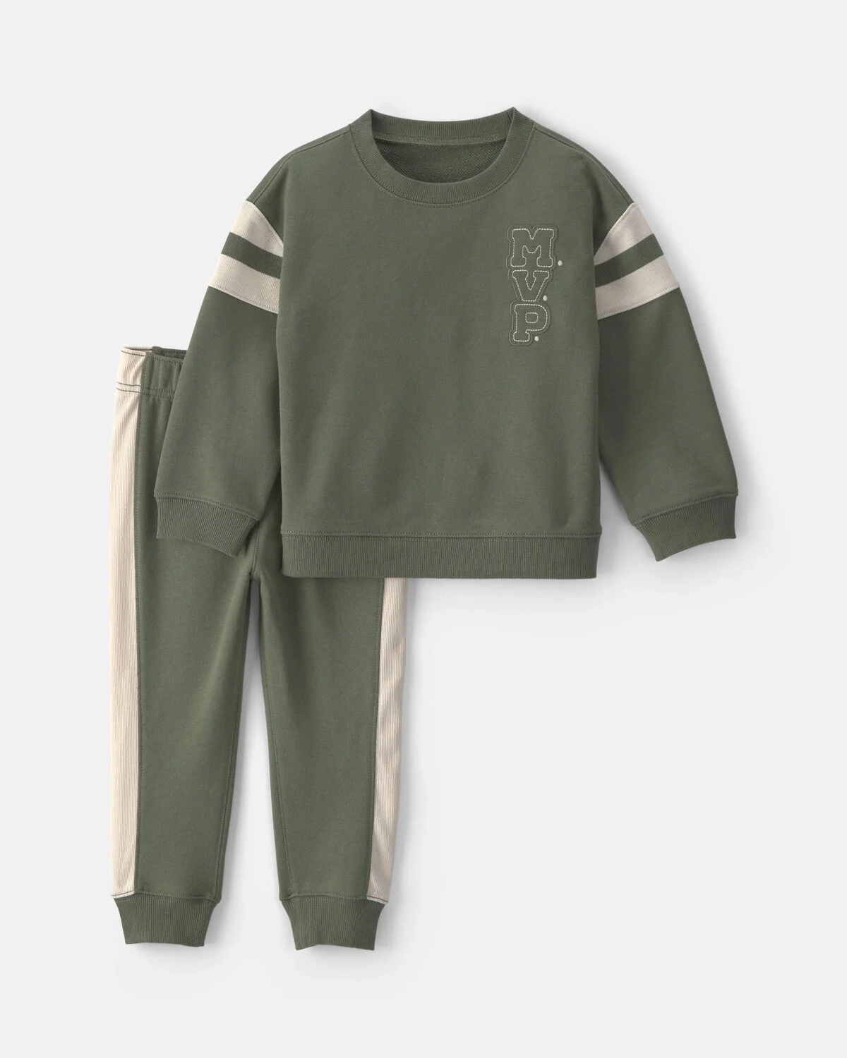 Toddler Boy 2-Piece 'MVP' French Terry Long-Sleeve Top & Pant Set - Olive Green 1 Toddler Boy 2-Piece 'MVP' French Terry Long-Sleeve Top & Pant Set - Olive Green
