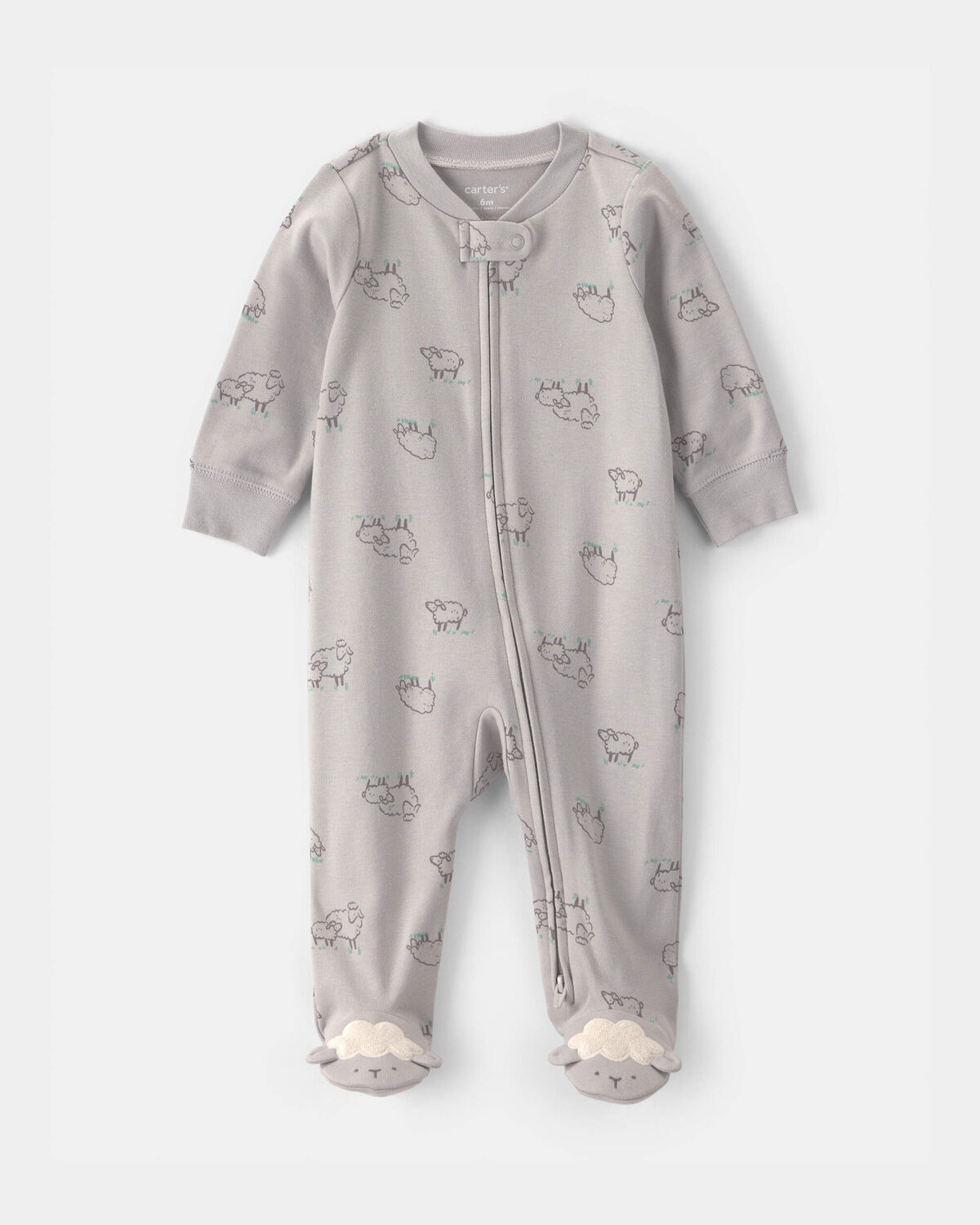 Baby Sheep 100% Cotton 2-Way Zip Sleep & Play Pajamas - Grey 1 Baby Sheep 100% Cotton 2-Way Zip Sleep & Play Pajamas - Grey