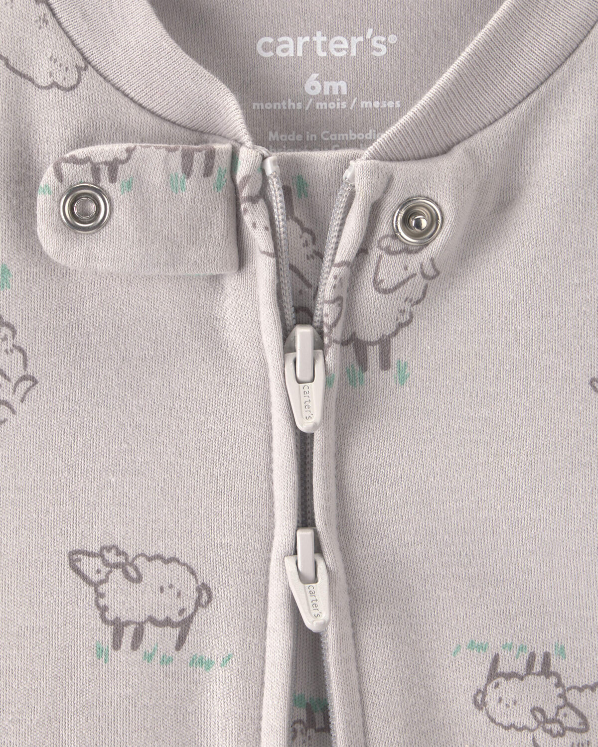 Baby Sheep 100% Cotton 2-Way Zip Sleep & Play Pajamas - Grey 2 Baby Sheep 100% Cotton 2-Way Zip Sleep & Play Pajamas - Grey