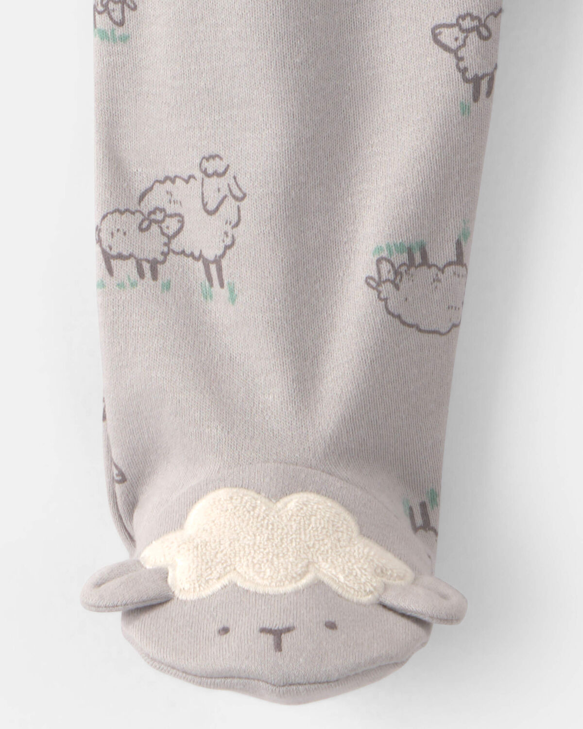 Baby Sheep 100% Cotton 2-Way Zip Sleep & Play Pajamas - Grey 4 Baby Sheep 100% Cotton 2-Way Zip Sleep & Play Pajamas - Grey
