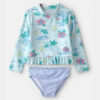 Toddler Girl 2-Piece Tropical Beach Rashguard Swimsuit Set - Blue/Purple