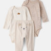 Baby Boy 3-Piece Bear Print Long-Sleeve Bodysuit & Pant Set - Brown/White